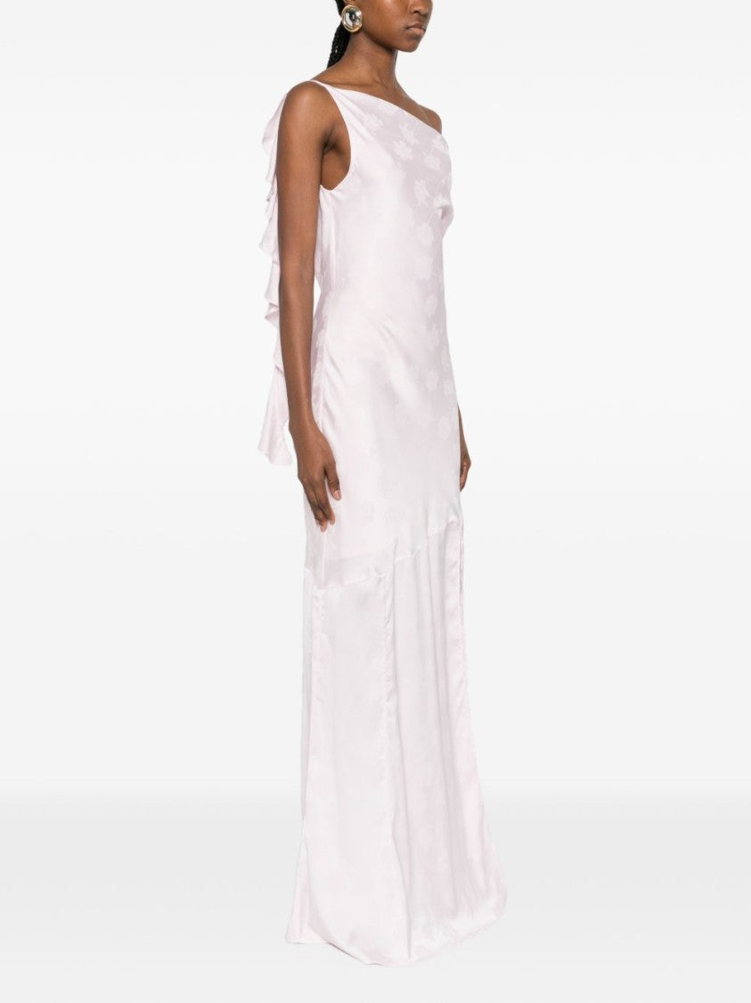 Rotate Draped Pink Maxi Dress With Ruffle Details