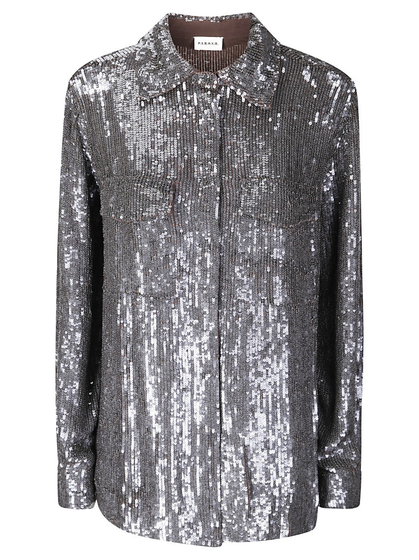 P.A.R.O.S.H. Oversized Sequin Shirt With Classic Collar