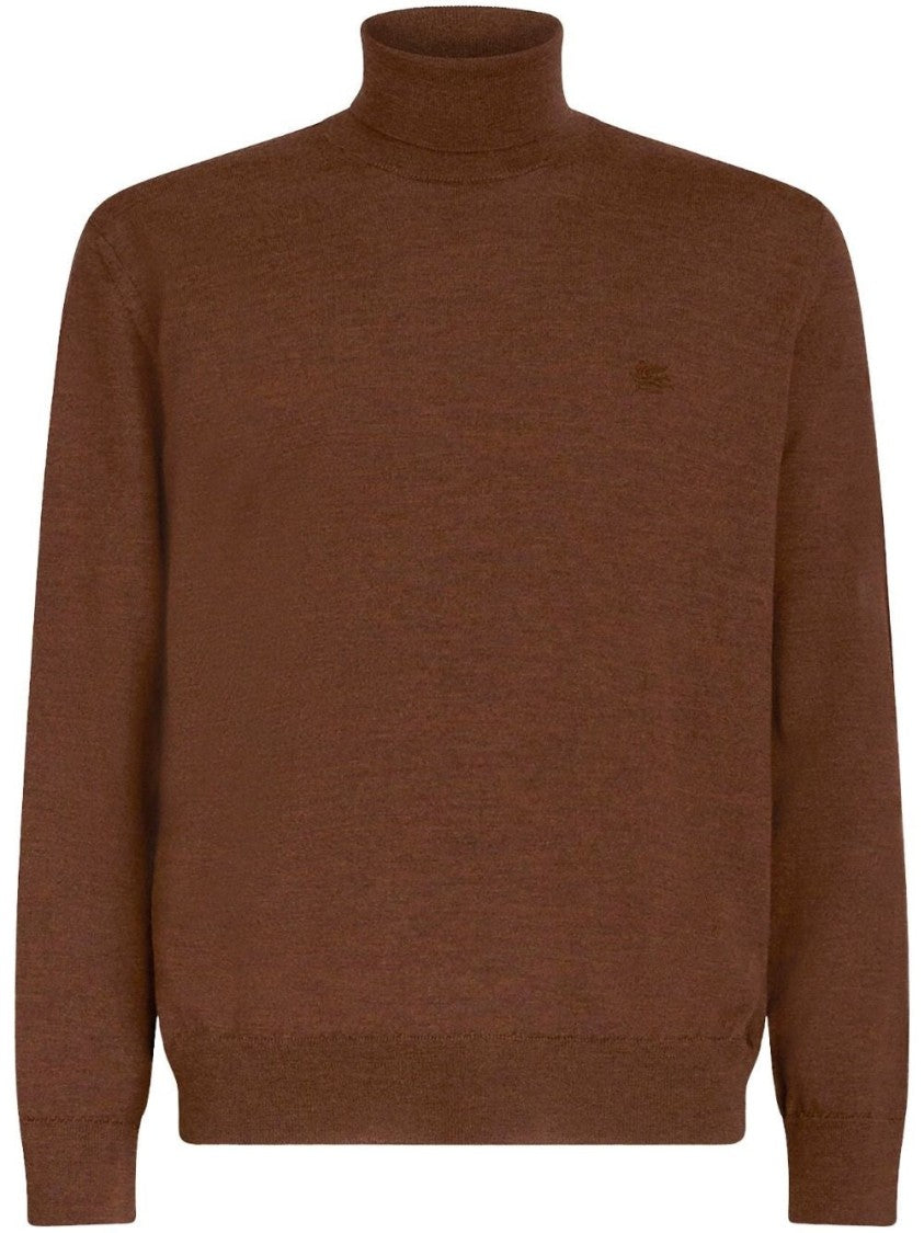 Etro Ribbed Brown Wool Turtleneck Sweater With Refined Silhouette