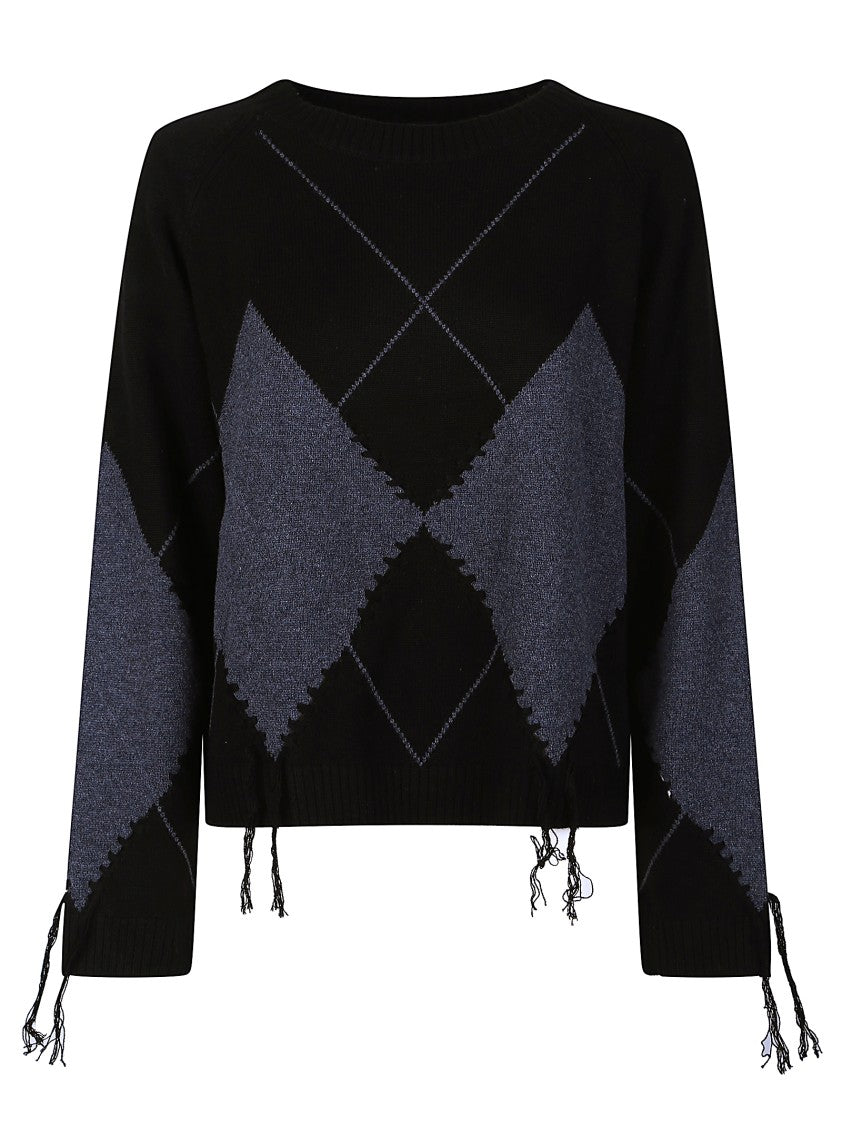 Pinko Berna Cropped Black Argyle Sweater