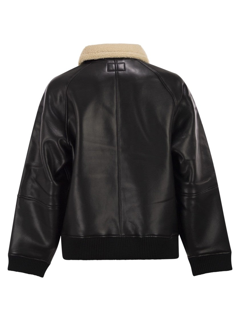 Carhartt Wip Faux Leather Jacket With Plush Fur Collar