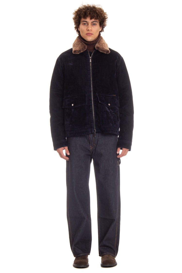 Moorer Flocked Denim Bomber Padded