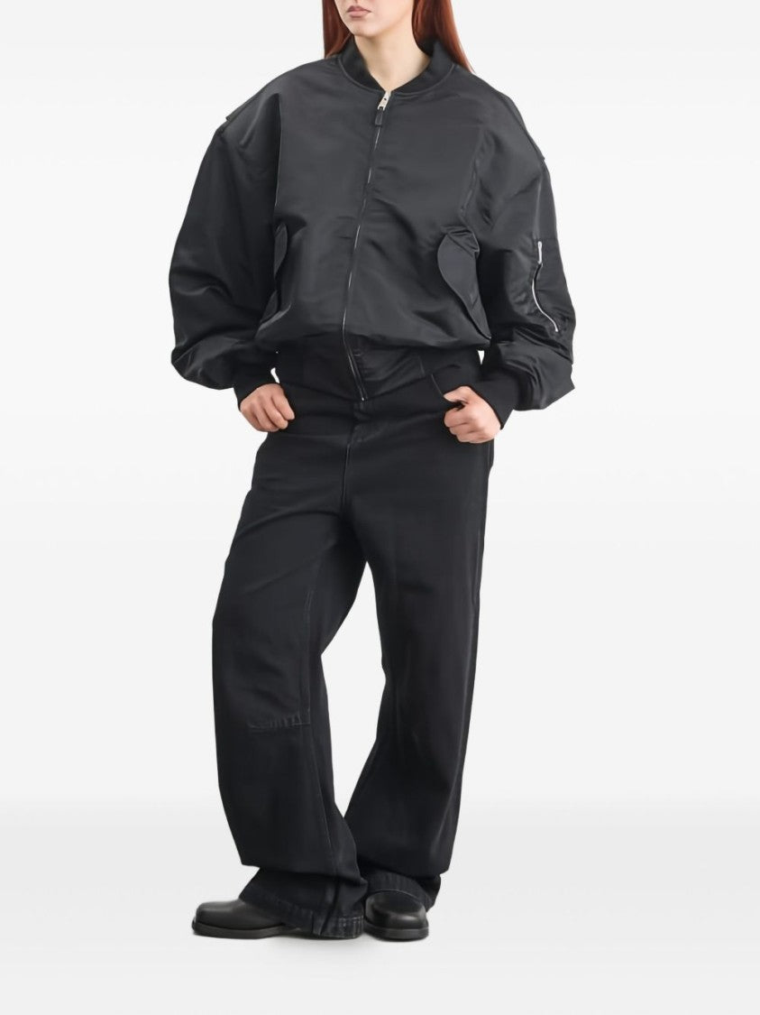 Entire Studios Puffy Black Bomber Jacket With Oversized Silhouette And Zippered Pockets