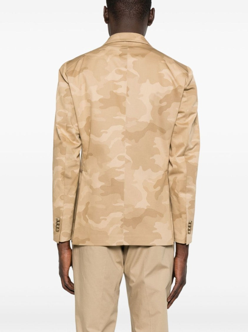 Tagliatore Double-Breasted Sand Beige Camouflage Jacket