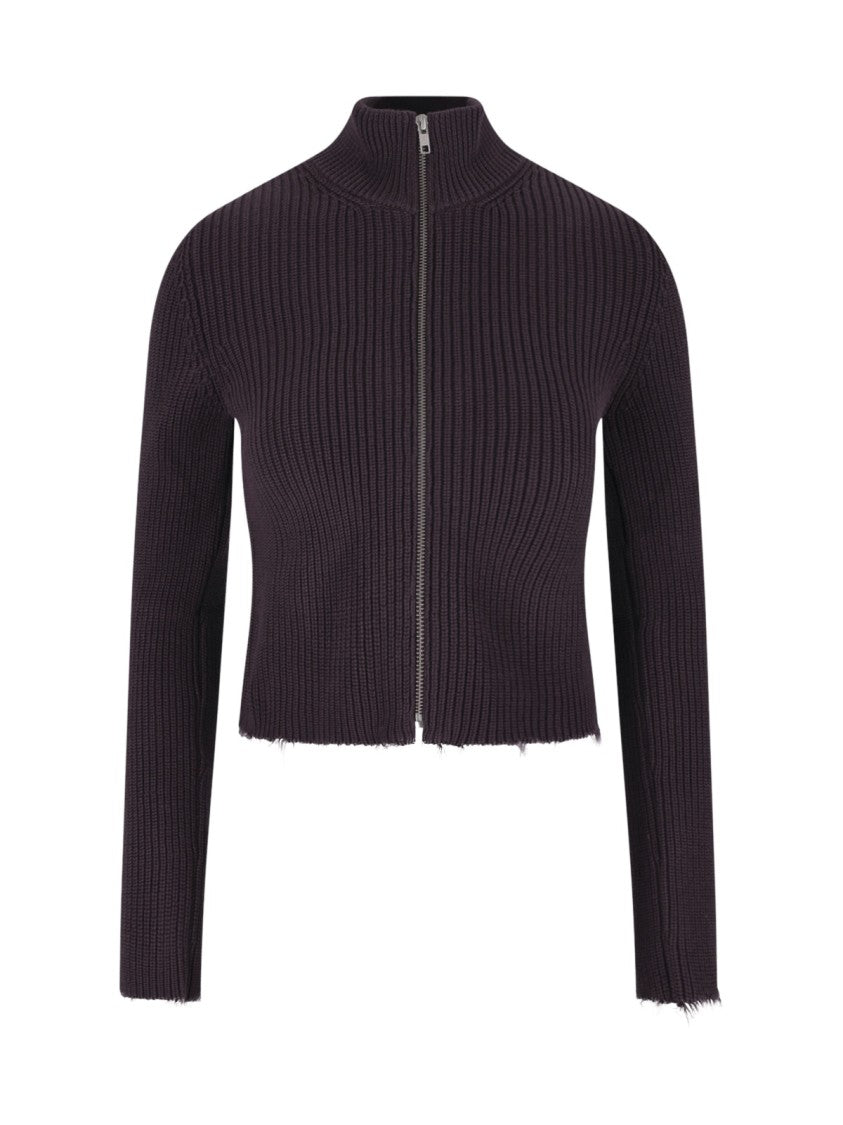 Mm6 By Maison Margiela Fitted Ribbed Distressed Edge Zip Cardigan