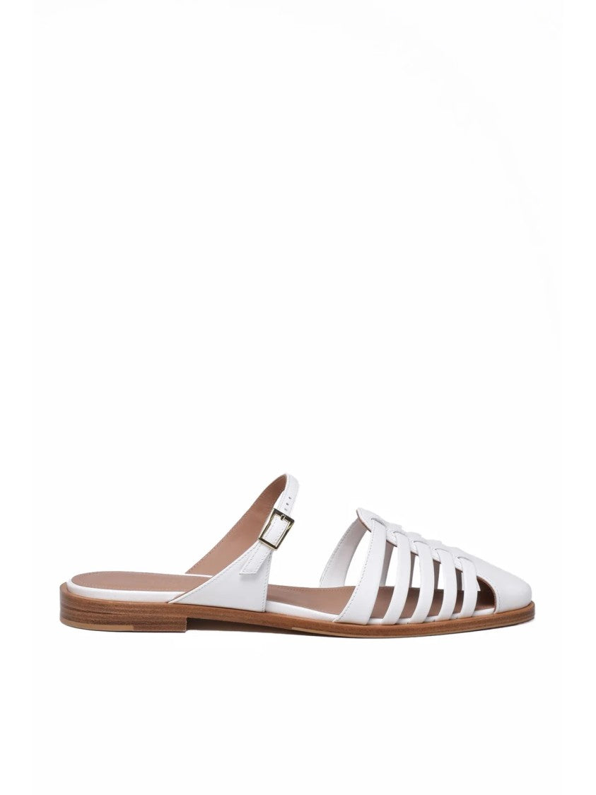 Malone Souliers White Woven Pointed-Toe Leather Mules