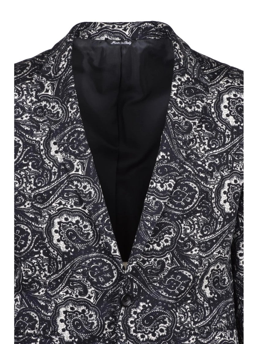 Reveres 1949 Black White Cotton Elastane Rounded Jacket