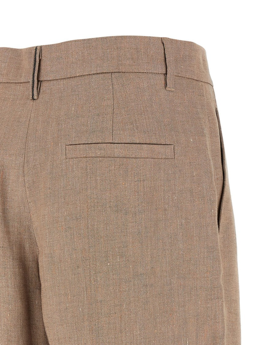 Brunello Cucinelli 'Loose Pleated' Flared Linen Trousers
