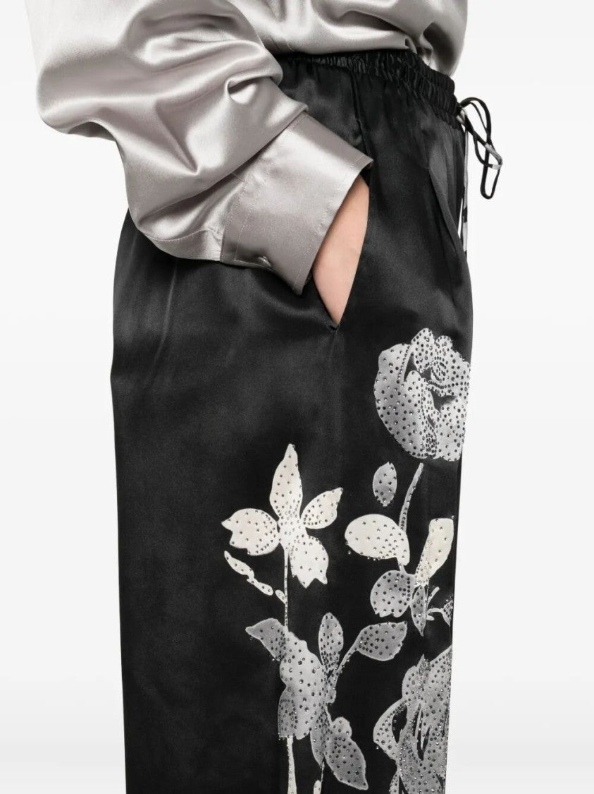 Ermanno Scervino Wide-Leg Silk Pants With Floral Embroidery