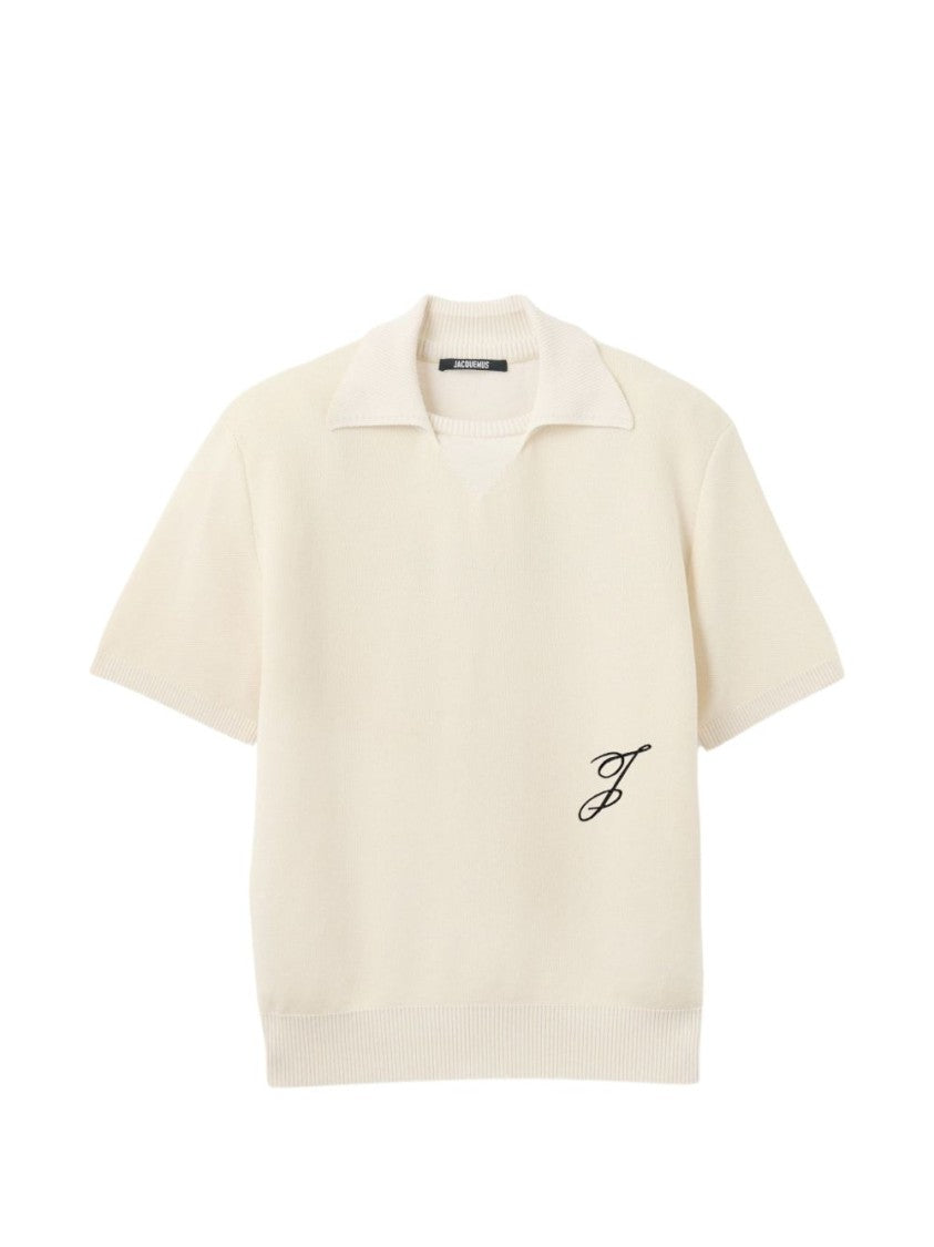 Jacquemus White Short Sleeve Logo Ribbed Hem Top