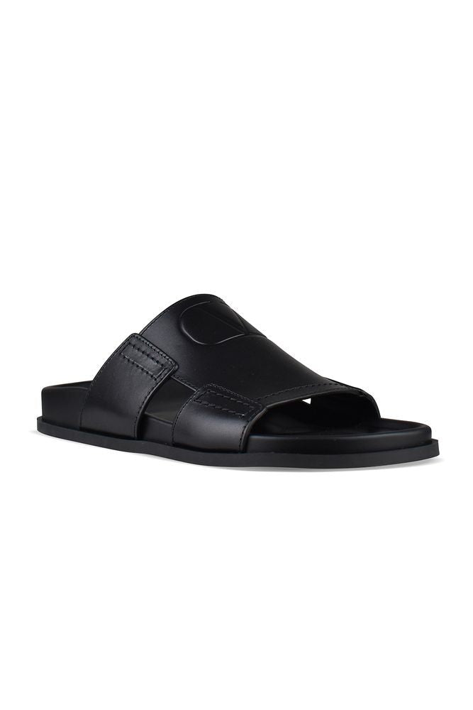 Valentino Garavani Black Leather Vlogo Sandals