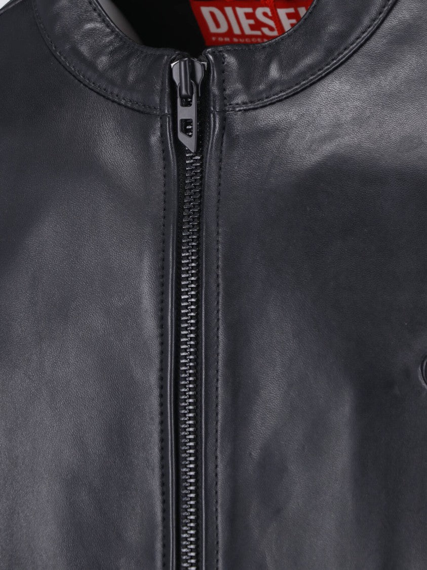 Diesel Black Lambskin Oval D Leather Jacket