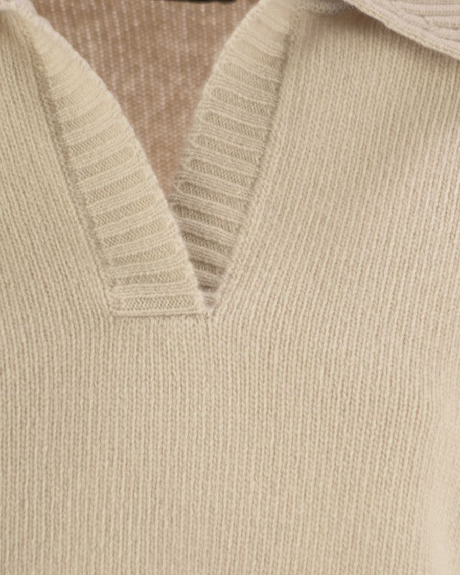 Max Mara Agre Polo Shirt In Beige Wool