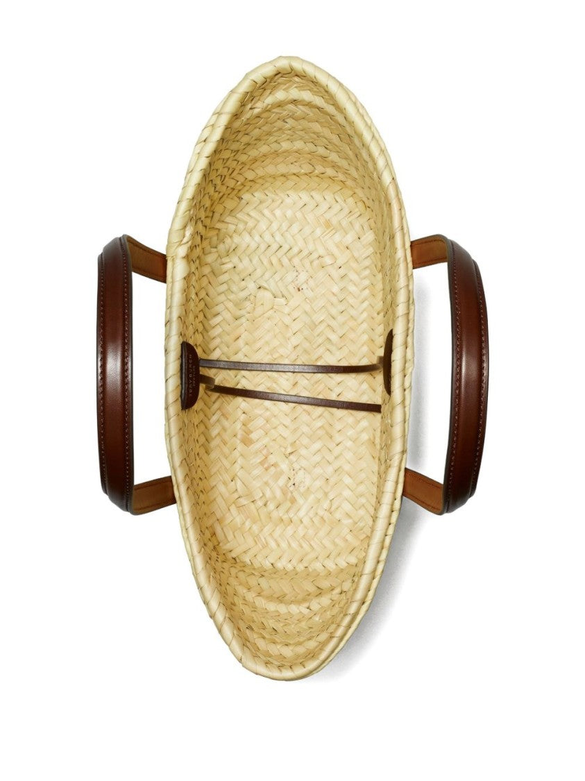 Tory Burch Woven Raffia Shopper Tote With Leather Accents