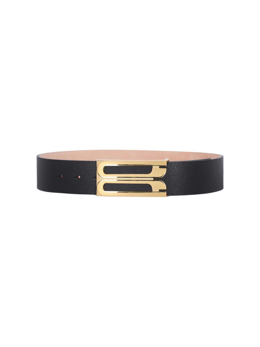 Victoria Beckham Black Jumbo Frame Crocodile-Embossed Leather Belt