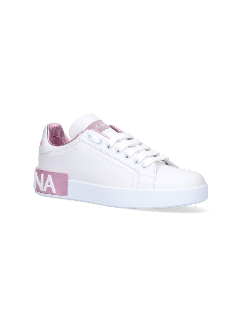Dolce & Gabbana Smooth White Calf Leather Sneakers With Contrasting Logo Details
