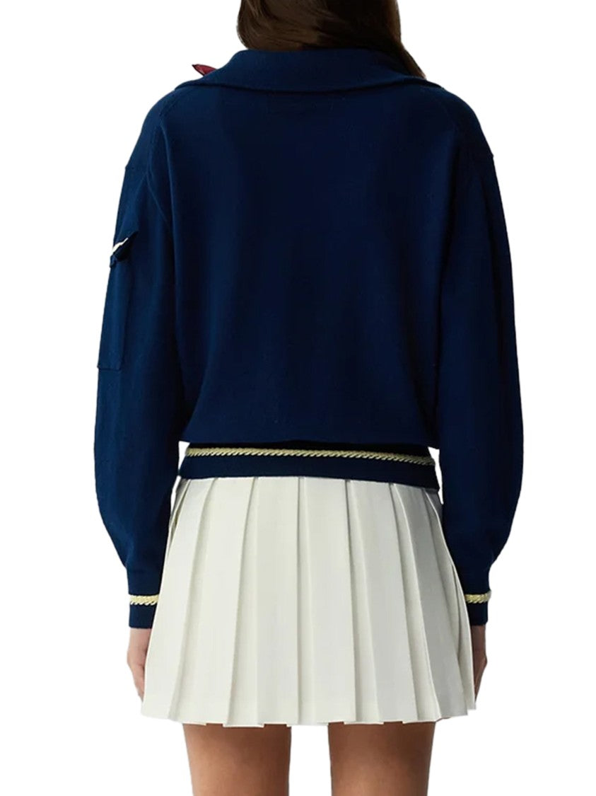 Guest In Residence Navy Blue Long-Sleeve Polo With Nautical Trim