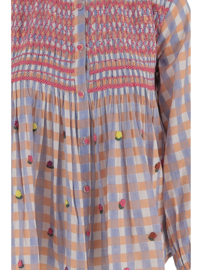 Philippa 1970 Cotton Shirt With Floral Embroidery And Smocking