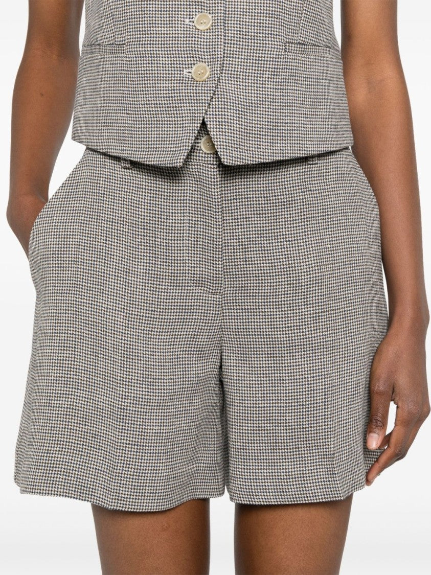Parosh Checked Linen Bambu Shorts With Belt Loops
