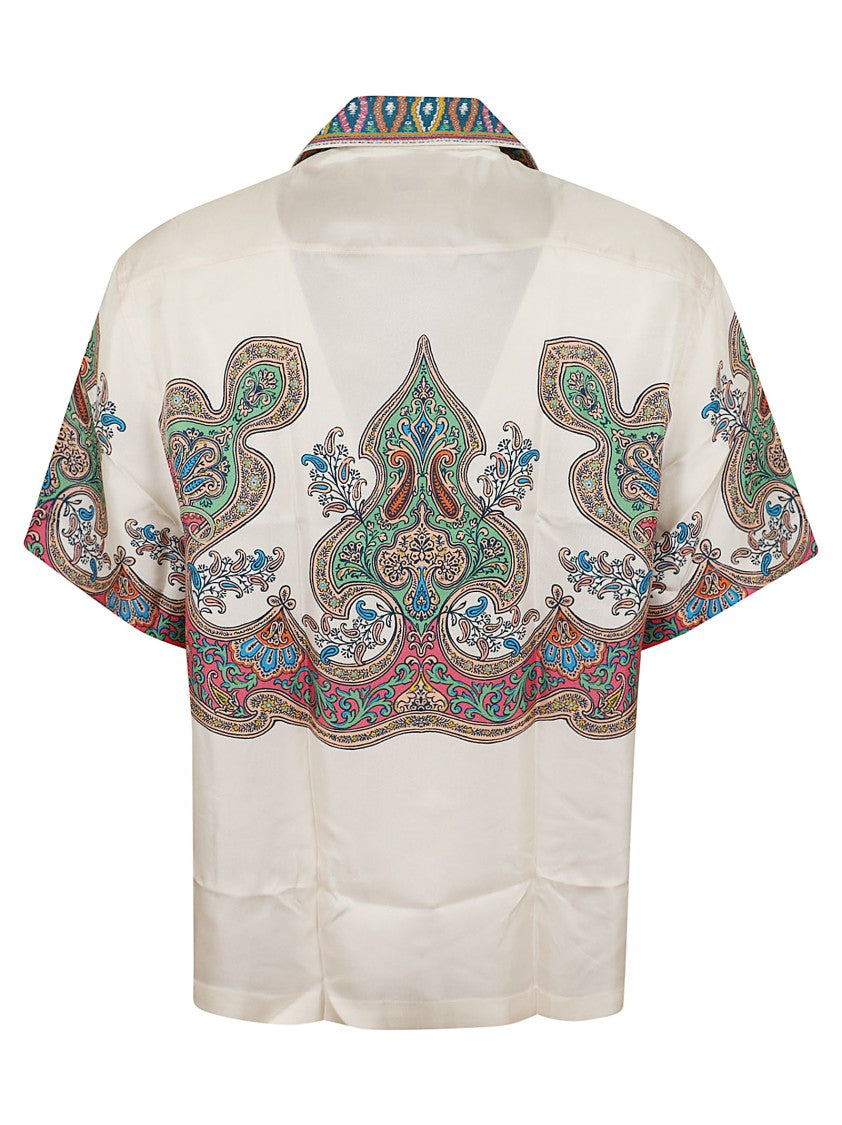 Etro Silk Twill Bowling Shirt With Vibrant Paisley Print