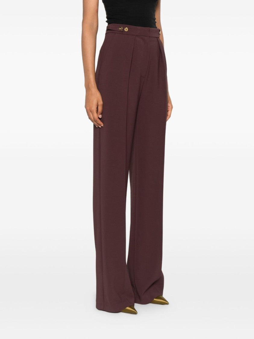 Elisabetta Franchi Bordeaux Wide-Leg Trousers With Gold-Accent Buckle Detail