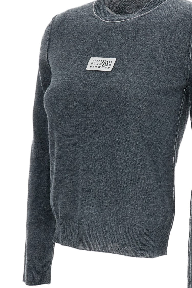 Mm6 By Maison Margiela Fine Wool Blend Slim-Fit Crew Neck Sweater With Embroidered Detail