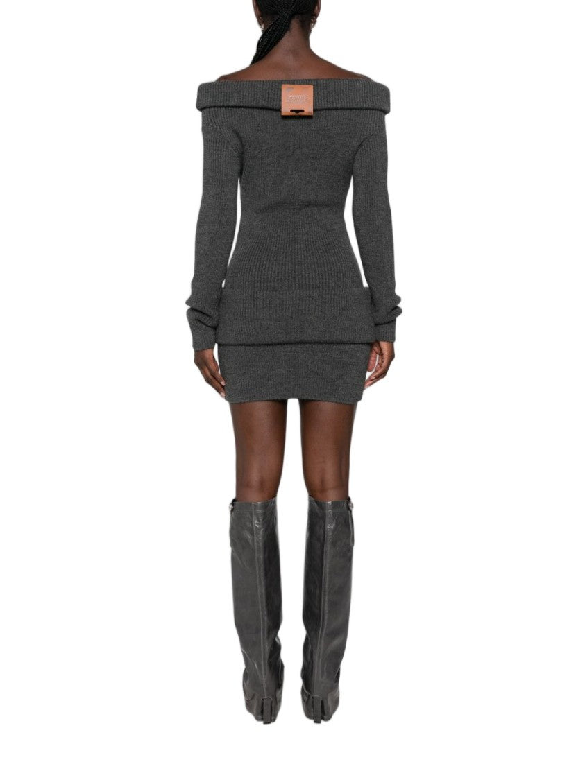 Jean Paul Gaultier Ribbed Knit Mini Dress With Off-The-Shoulder Neckline