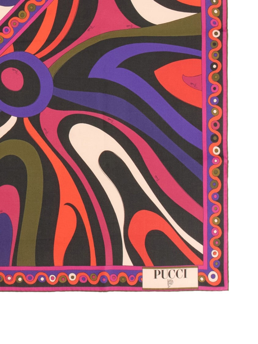 Pucci Abstract Silk Scarf With Decorative Border