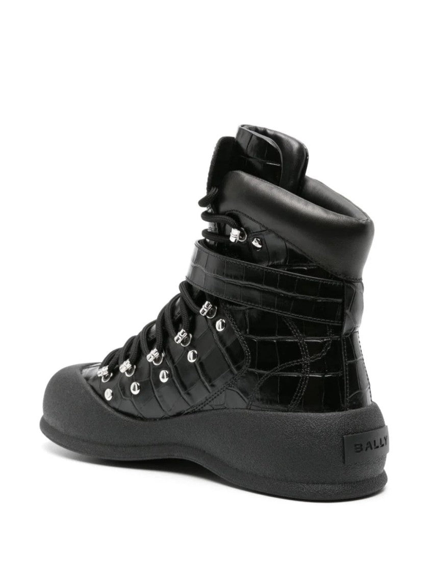 Bally Calf-Embossed Ankle Boots With Lace-Up Closure