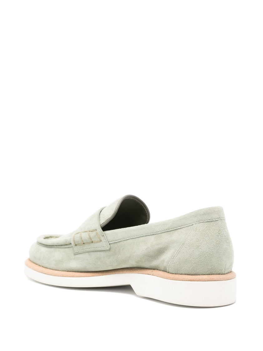 Santoni Classic Penny Loafers In Green Suede