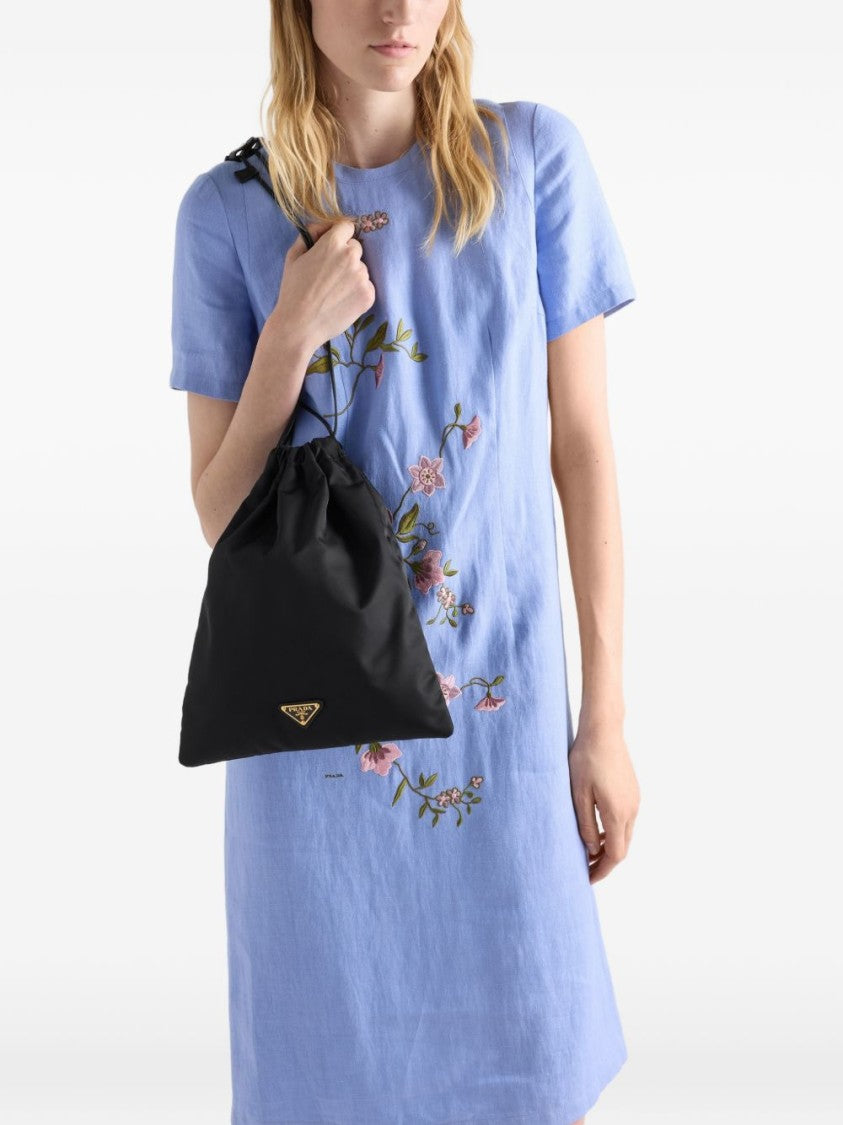 Prada Black Recycled Polyamide Drawstring Shoulder Bag