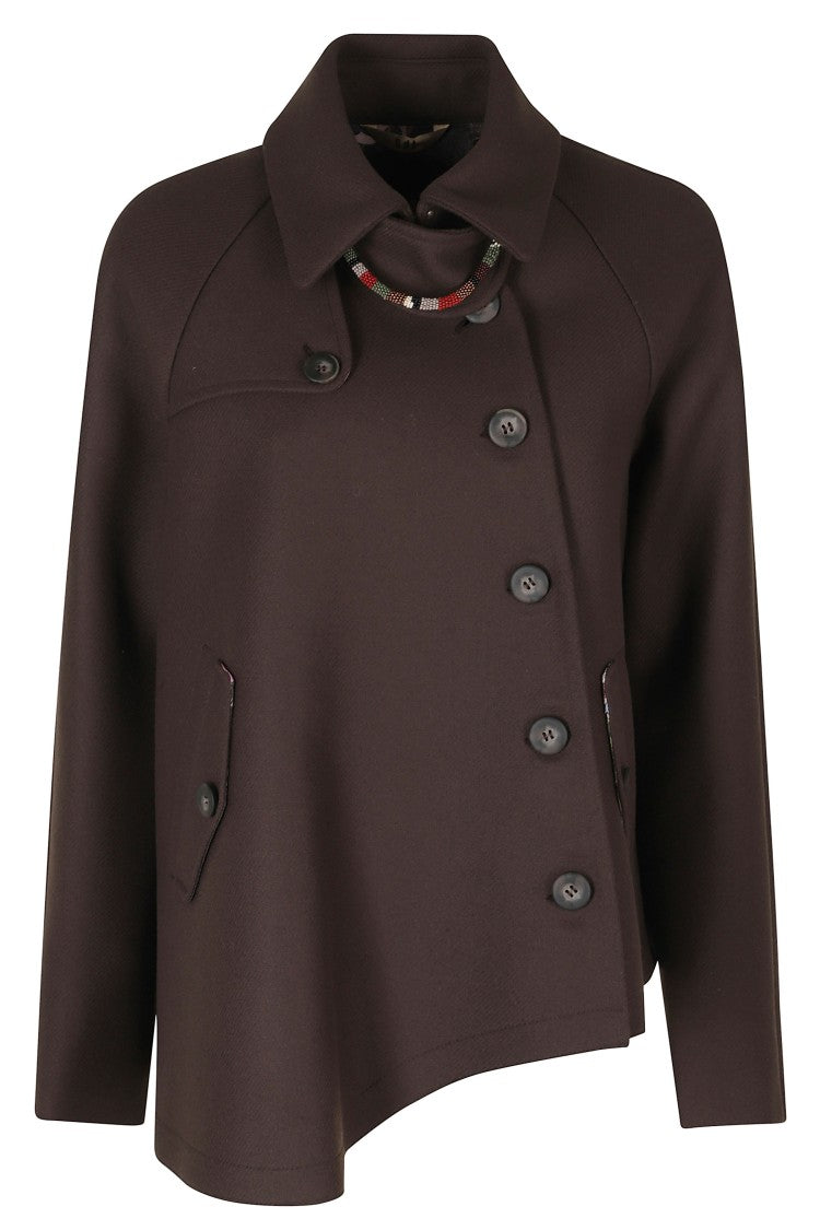 Bazar Deluxe Dark Brown Classic Collar Patch Pockets Wool Short Coat
