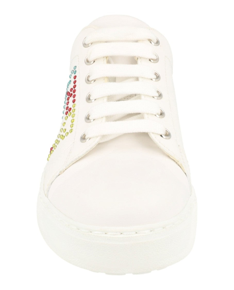 Ferragamo Leather Sneakers With Almond Toe And Studded Design