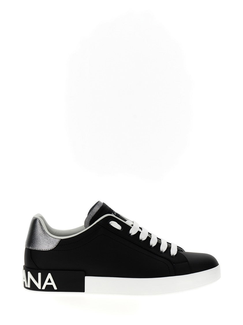 Dolce & Gabbana Portofino Low Sneakers With Logo Accents And Metallic Panel