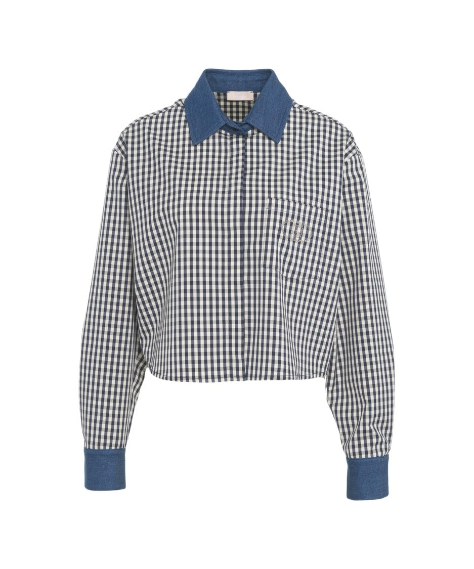 Liu Jo Cropped Check Blouse With Button-Down Collar