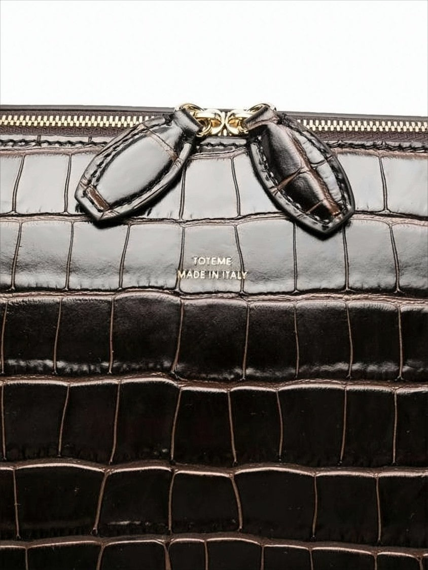 Totême Crocodile-Embossed Black Calf Leather Tote Bag