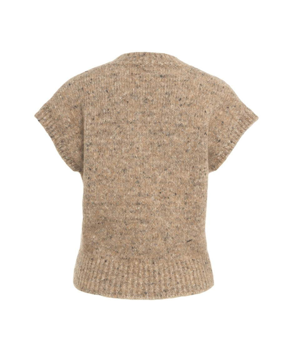 Mvm Mélange Knit V-Neck Sweater With Short Sleeves