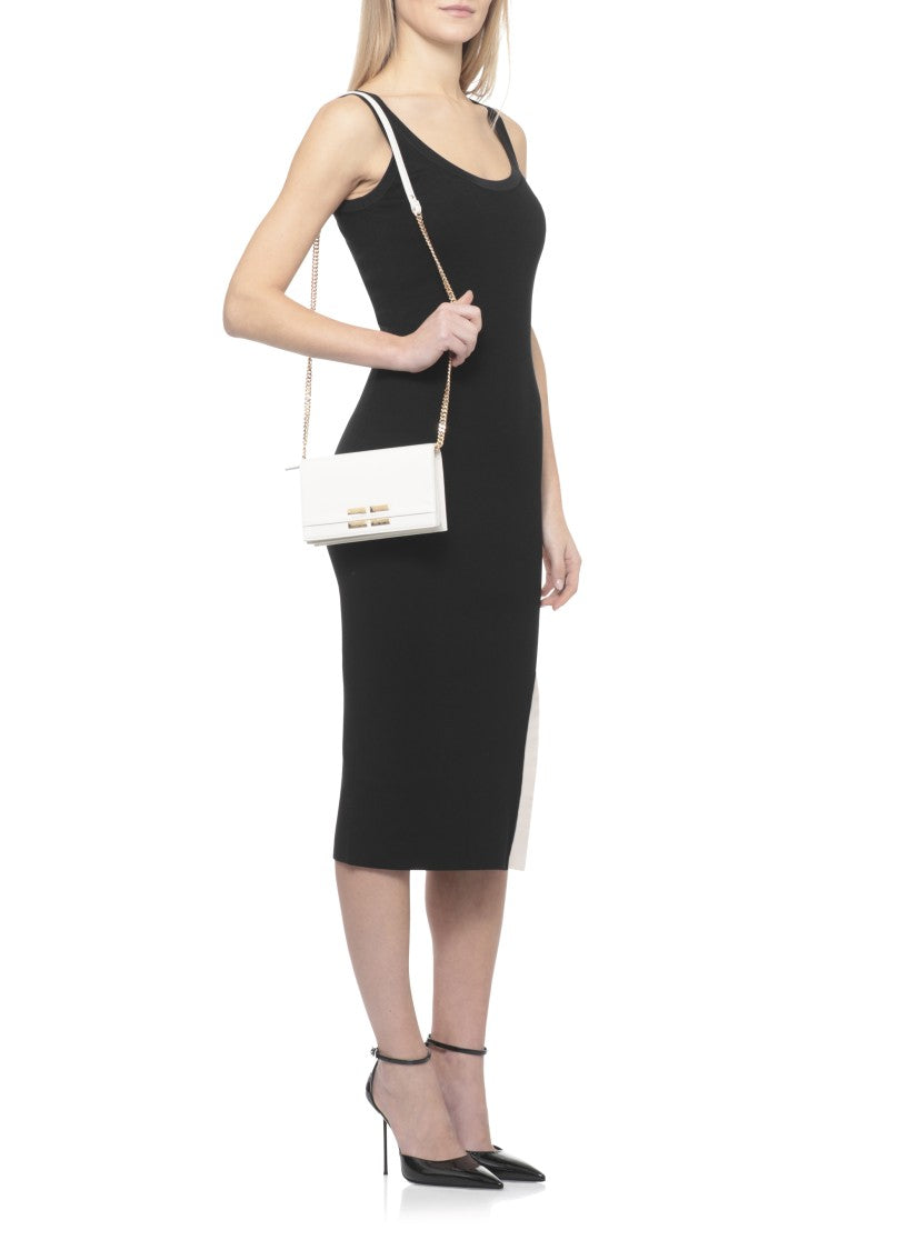 Elisabetta Franchi Ivory Shoulder Bag With Removable Chain Strap And Metallic Logo