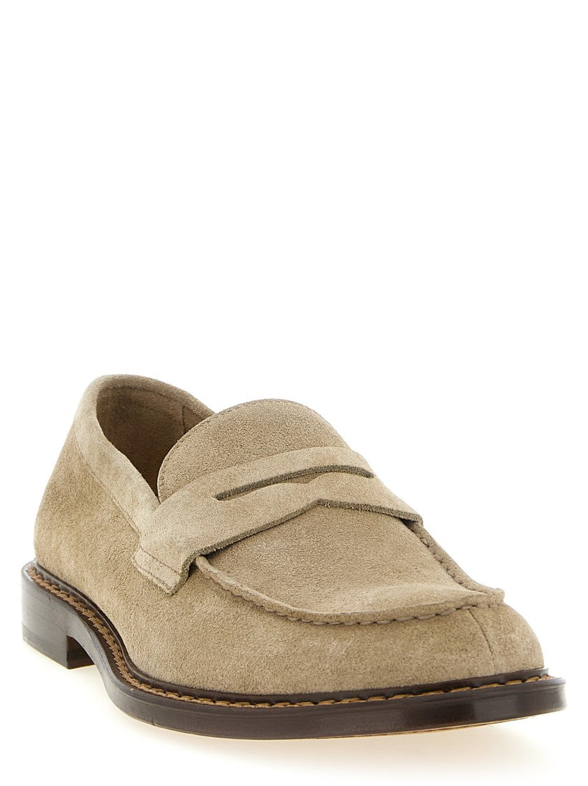 Doucal's Suede Loafers With Penny Strap And Blake Stitching