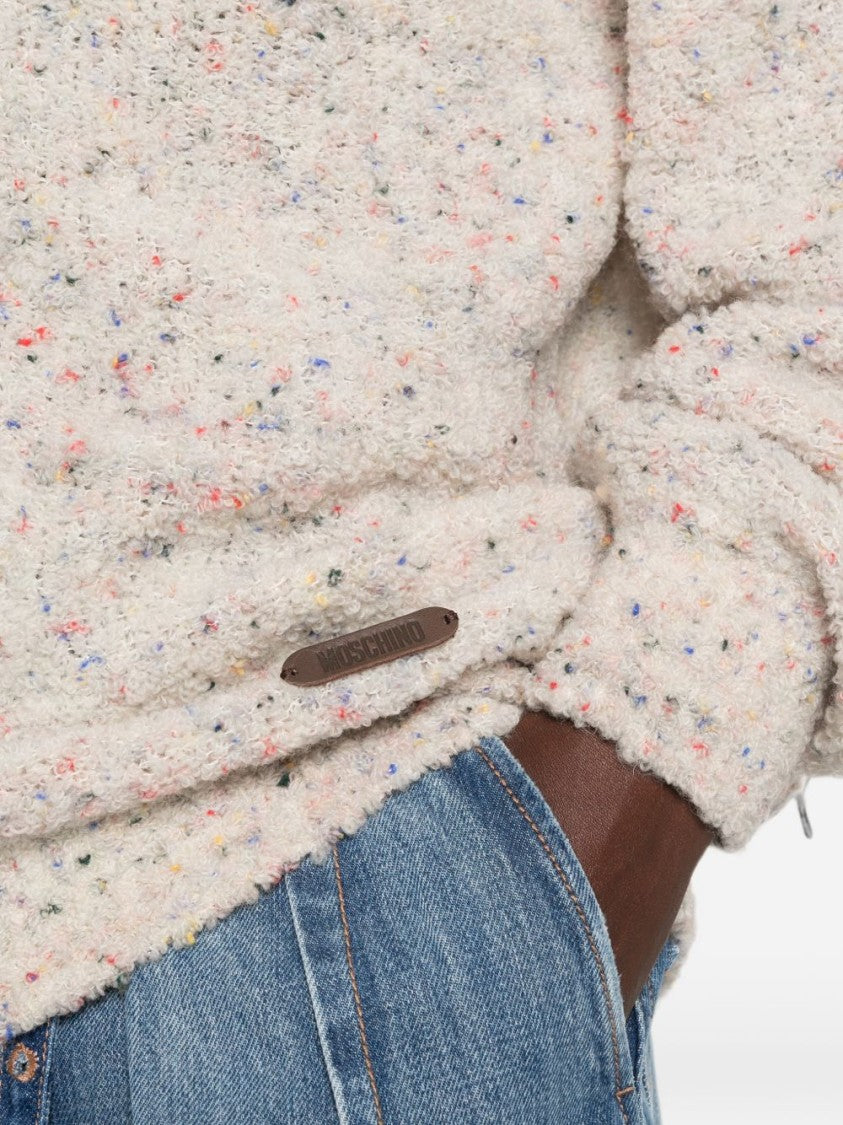 Moschino Teddy Bear Motif Bouclé Knit Sweater - Beige