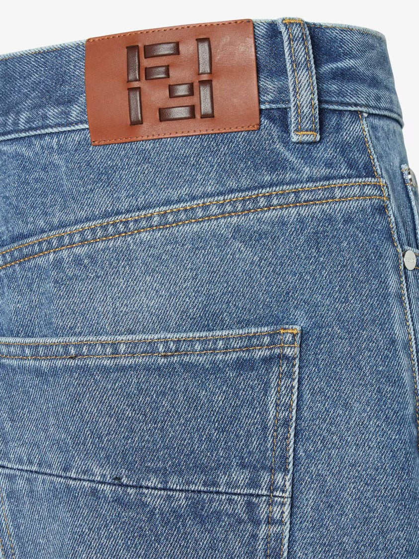 Fendi Relaxed Fit Mid-Blue Denim Pants With Classic Five-Pocket Style