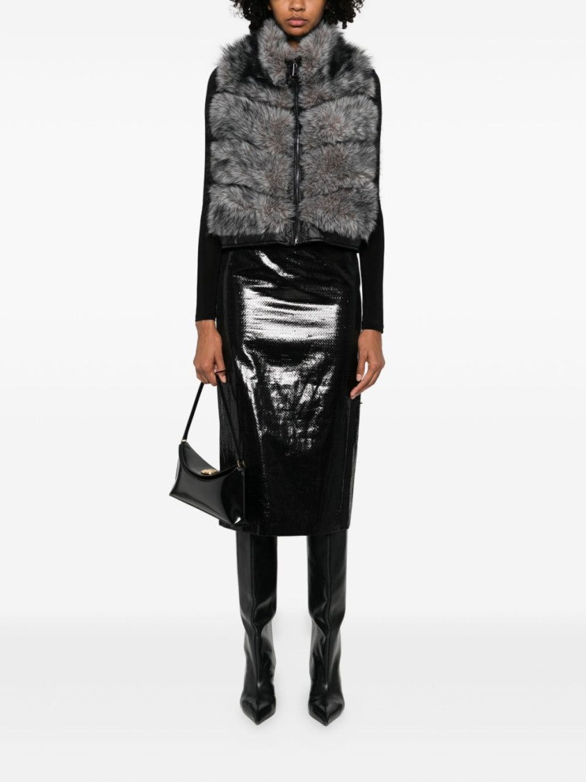 Betta Corradi Sleeveless Gray Faux Fur Coat