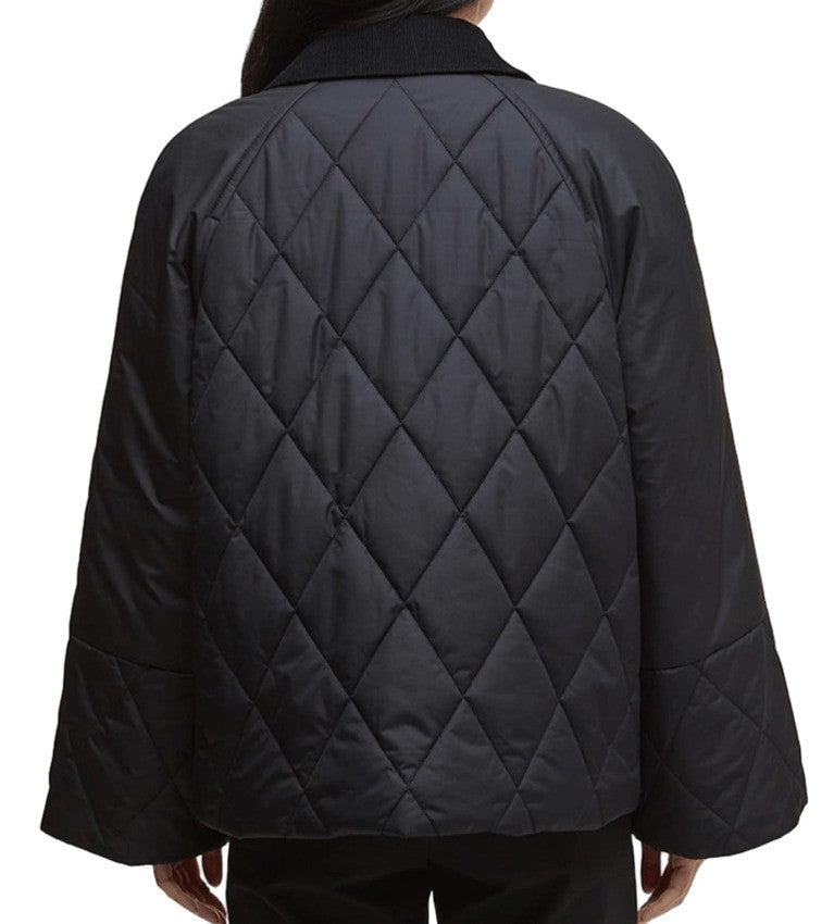 Barbour Diamond Quilted Jacket With Velvet Collar And Double Closure