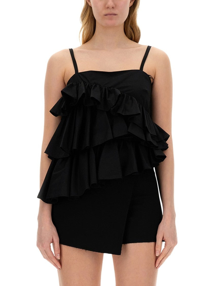 Msgm Ruffled Black Cotton Top