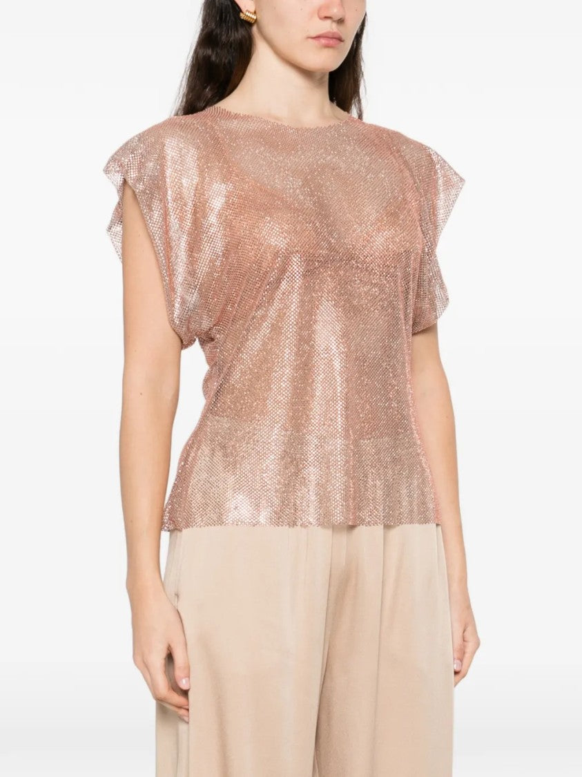 Alberta Ferretti Shimmering Pink Mesh Top With Boxy Silhouette