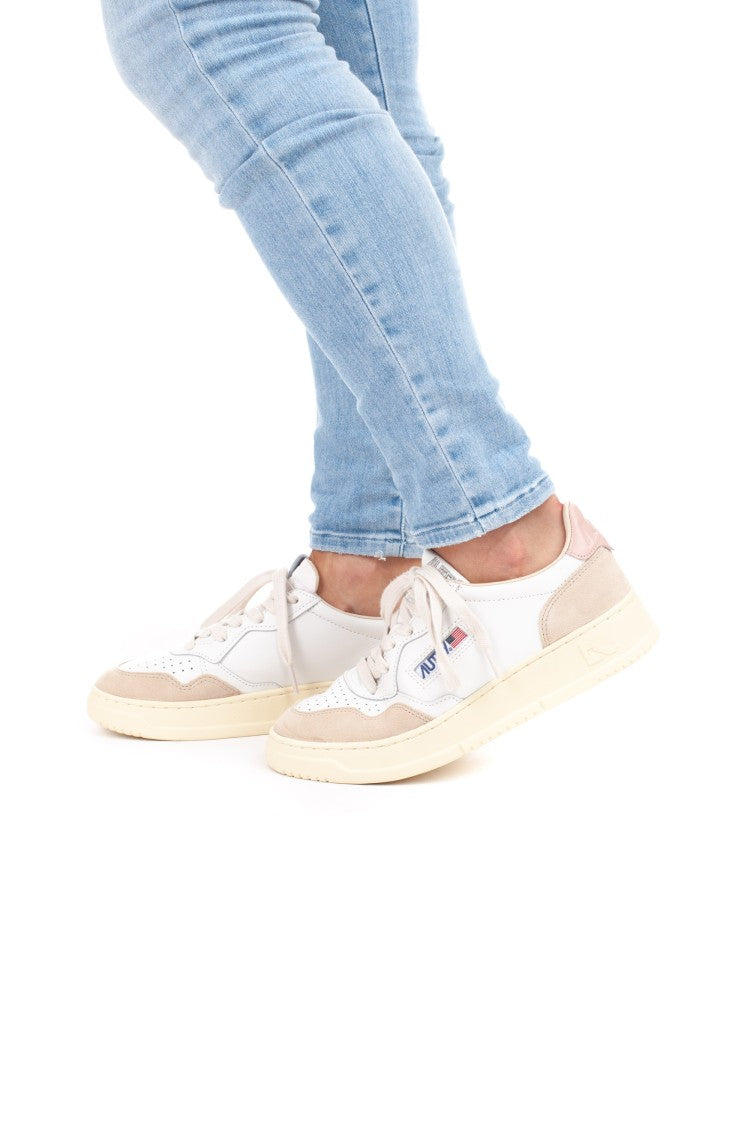 Autry White Medalist Leather Suede Pink Heel Sneakers