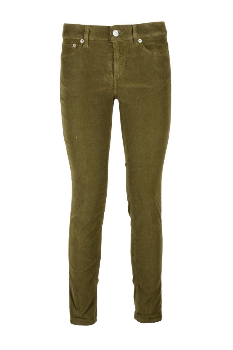 Dondup Monroe Velvet Stretch Trousers - Olive Green