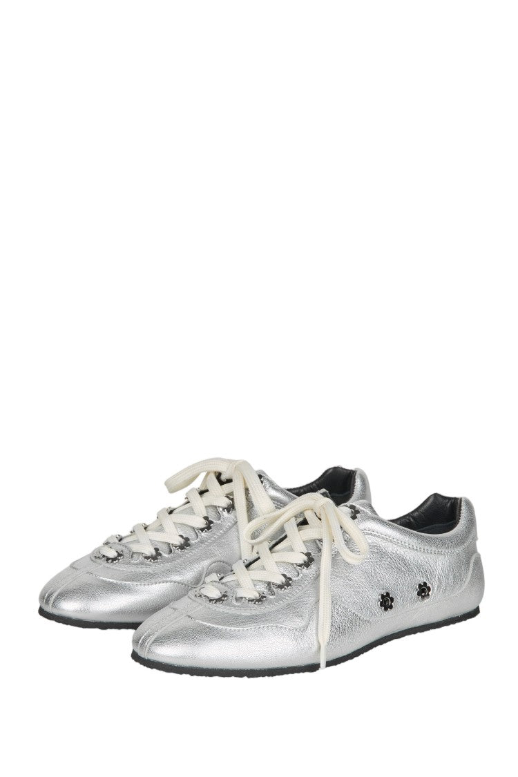 Cecilie Bahnsen Slim-Fit Metallic Leather Sneakers With Floral Accents