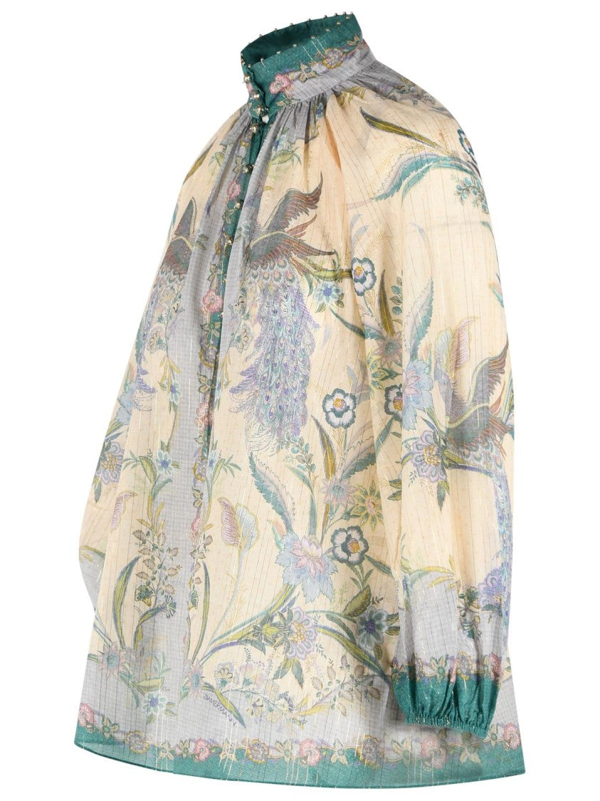 Zimmermann 'Indra Billow' Cream Cotton Blend Blouse