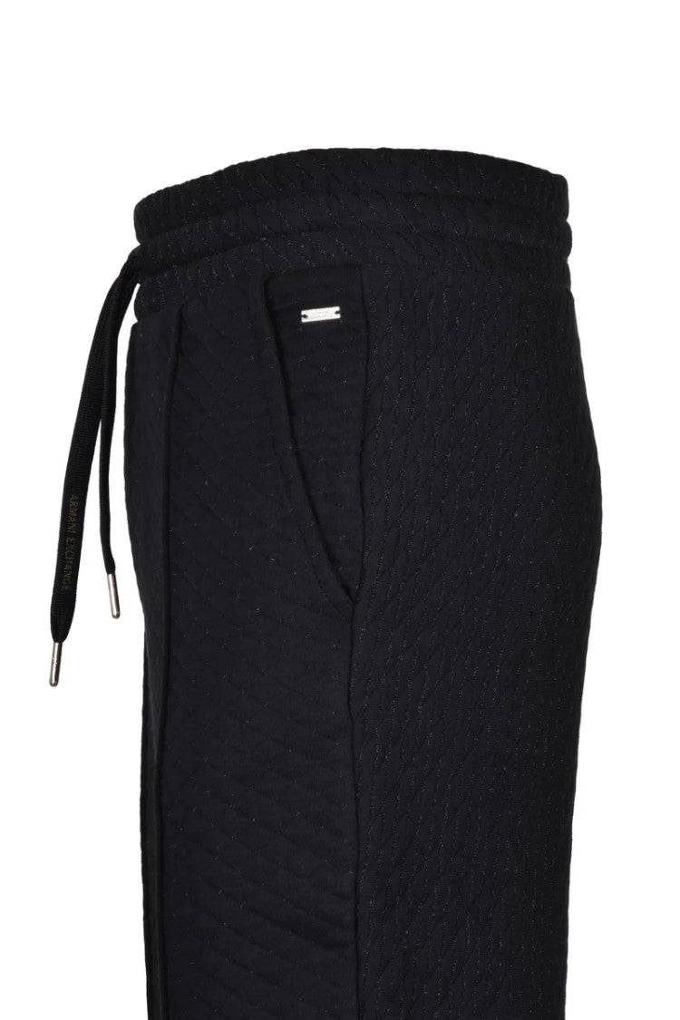 Armani Exchange Cropped Black Trousers With Quilted Texture And Adjustable Fit